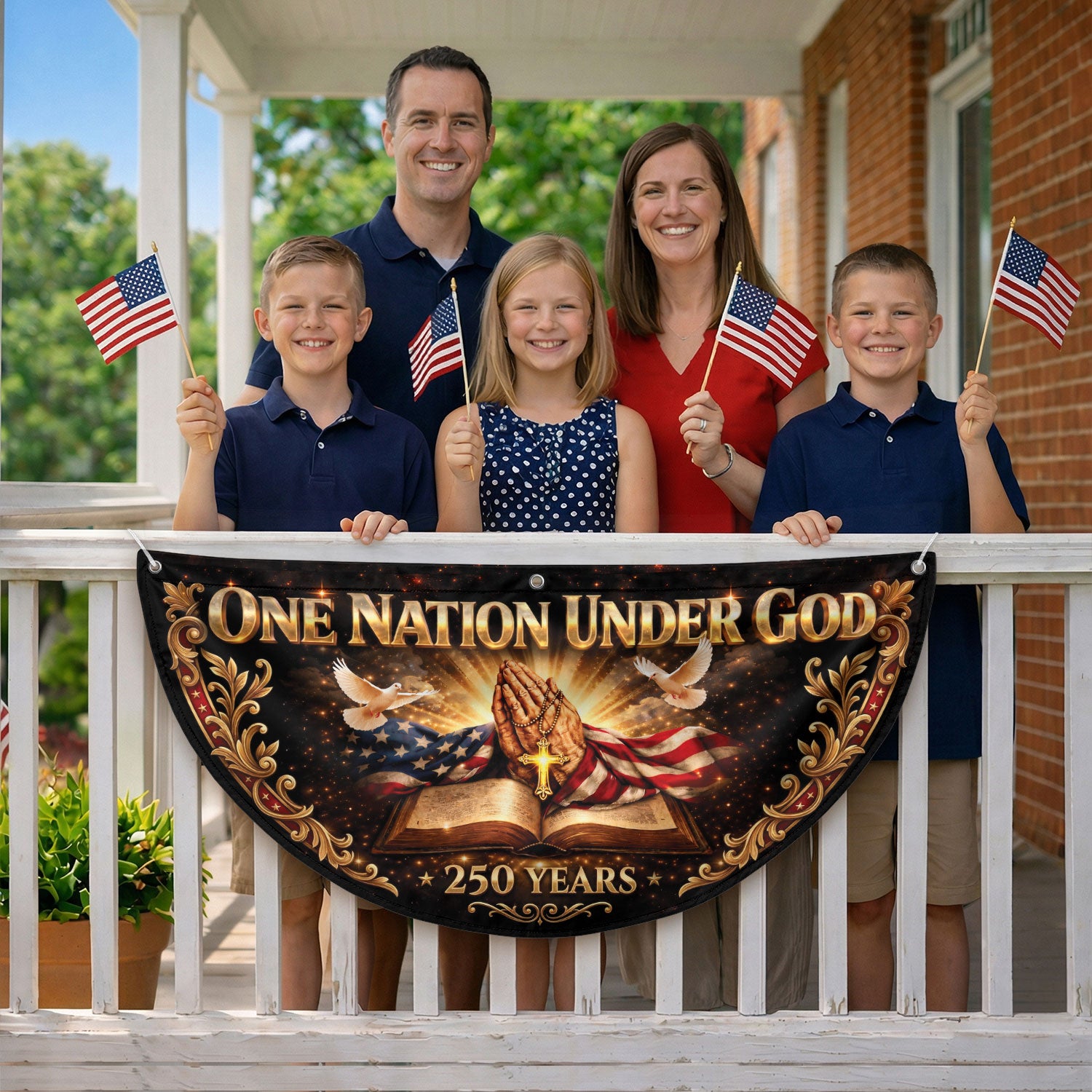 250 Years United States Fence Flag One Nation Under God 1776-2026 Patriotic Bible Banner