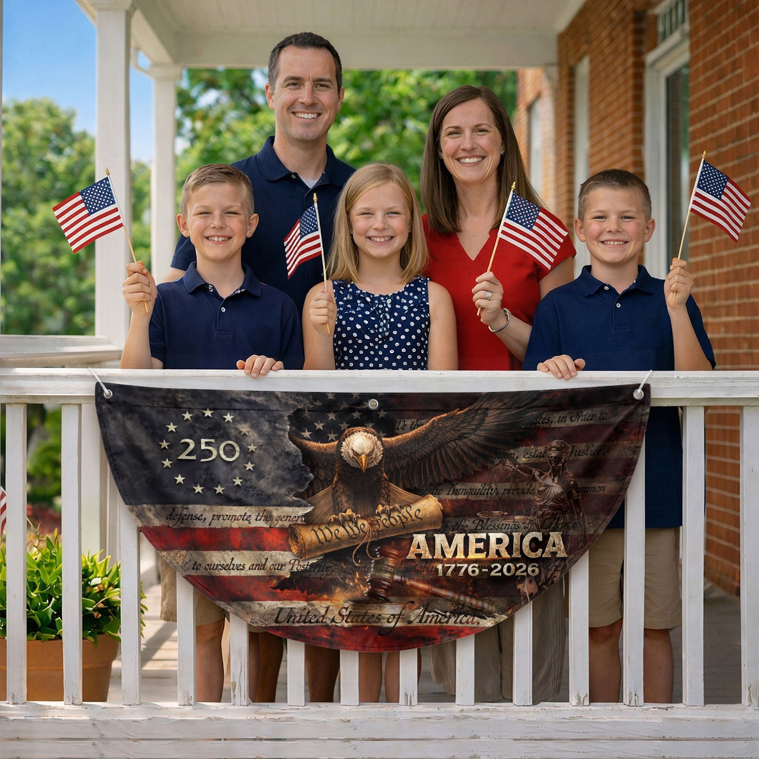 America 1776 to 2026 Fence Flag Patriotic Eagle We The People 250 Year Outdoor Decor - Rust Field Wear