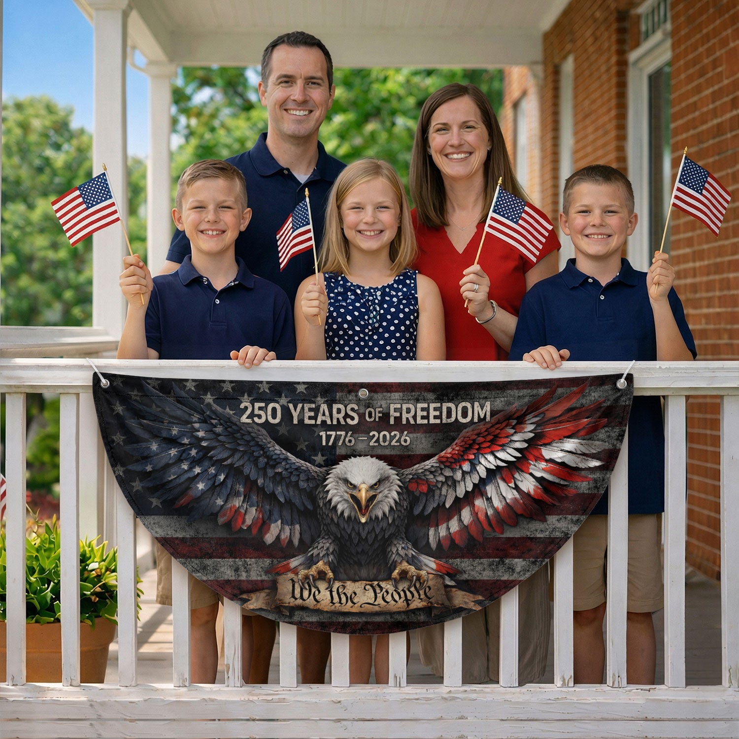Fence Flag USA 250th Anniversary 1776–2026, American Eagle Patriotic Outdoor Banner, 250 Years of Freedom Flag