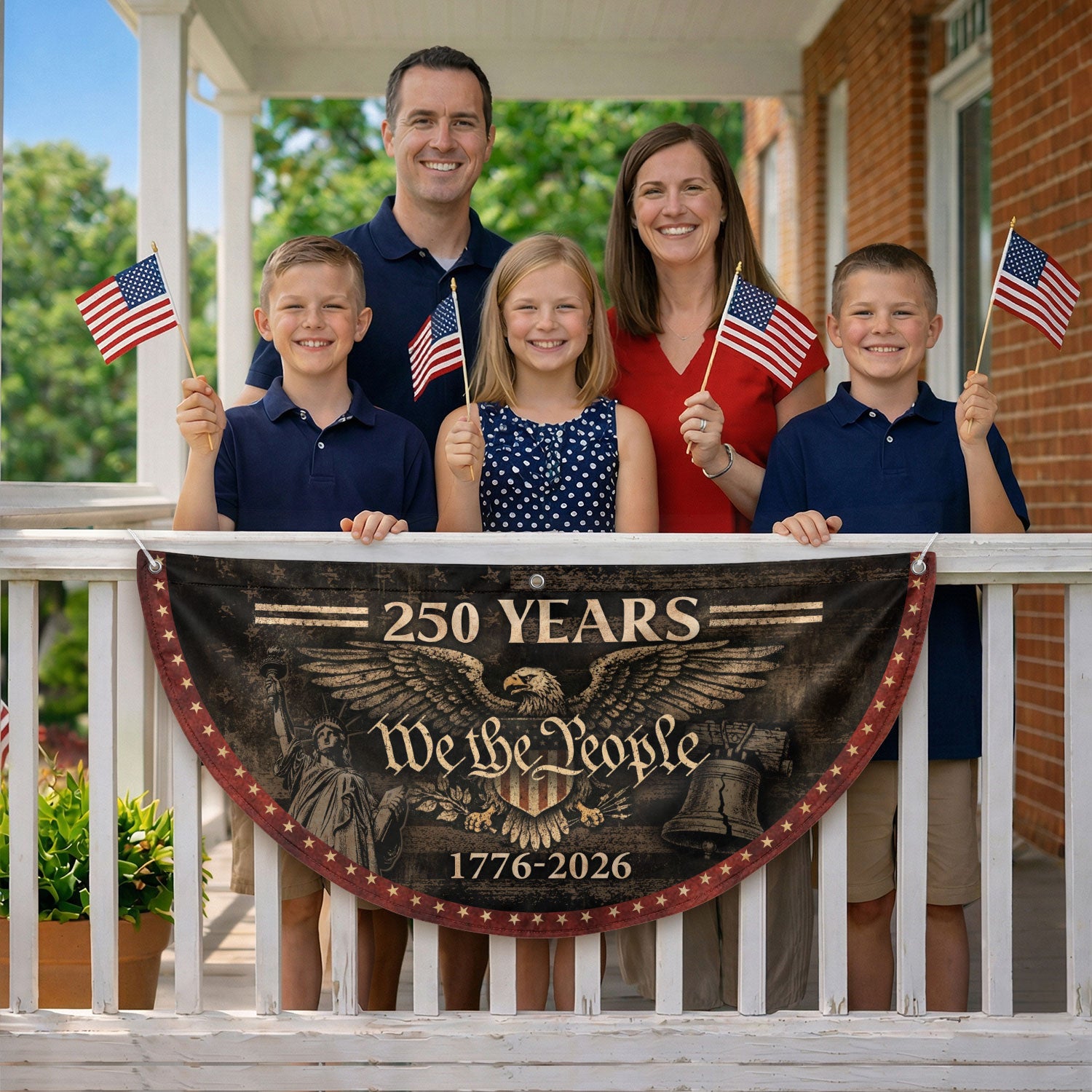 250 Years Fence Flag 1776–2026 We The People Eagle Patriotic Banner USA Decor - Rust Field Wear