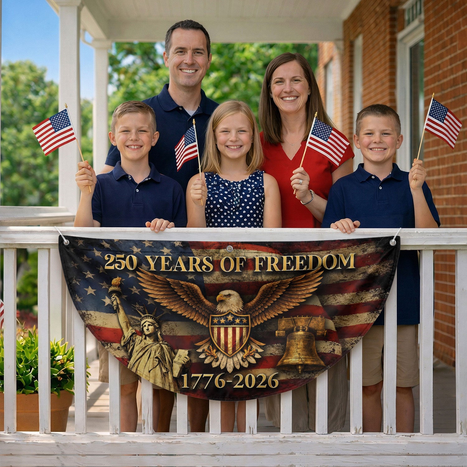 250 Years of Freedom Fence Flag 1776-2026 Patriotic Eagle Liberty Bell Flag Decor - Rust Field Wear