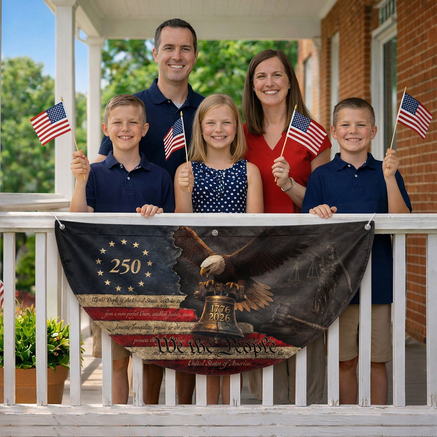 250 Years Liberty Bell Fence Flag Patriotic Bald Eagle - We The People Outdoor Banner - Rust Field Wear