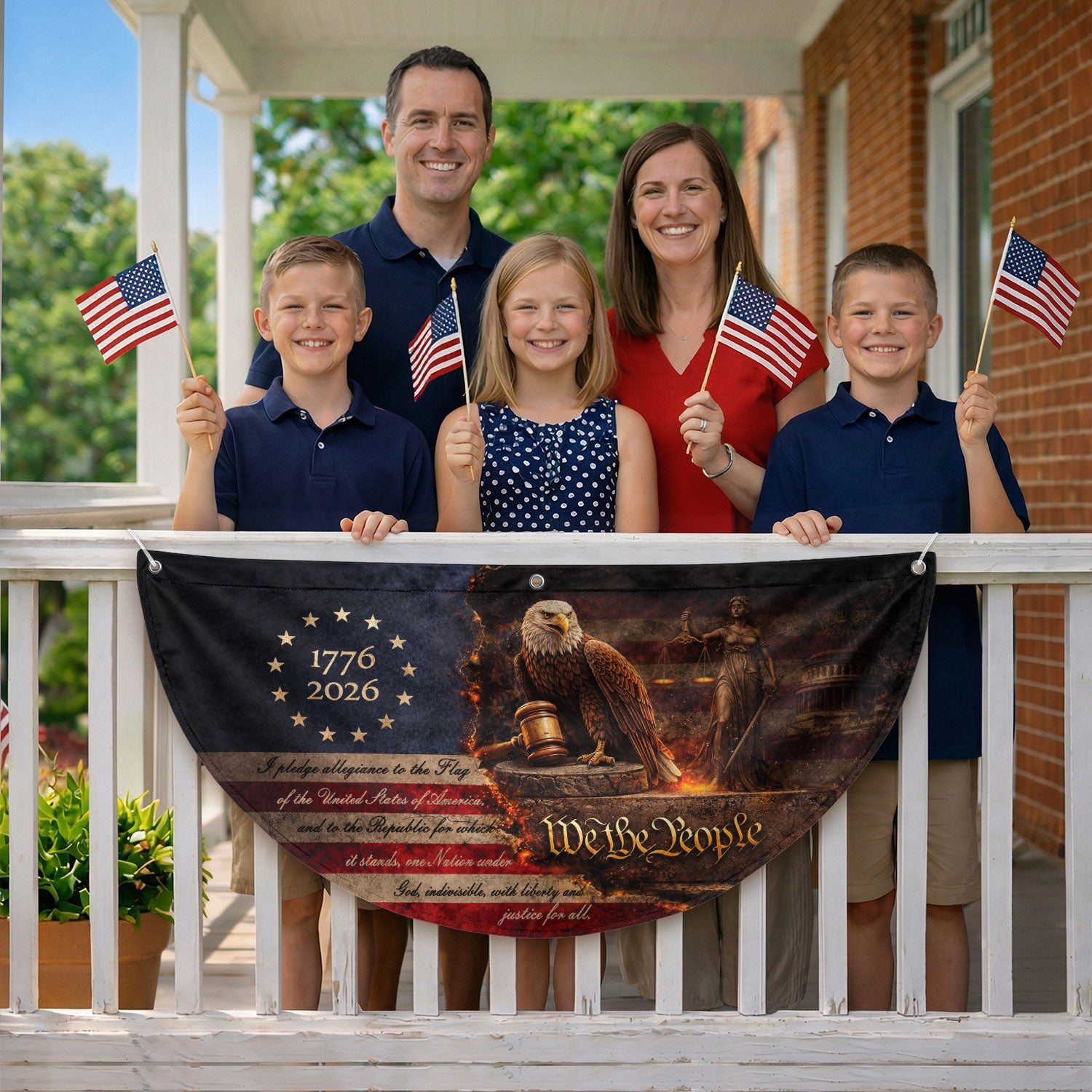 Pledge of Allegiance Fence Flag 1776-2026 Patriotic Eagle - We The People Outdoor Decor - Rust Field Wear