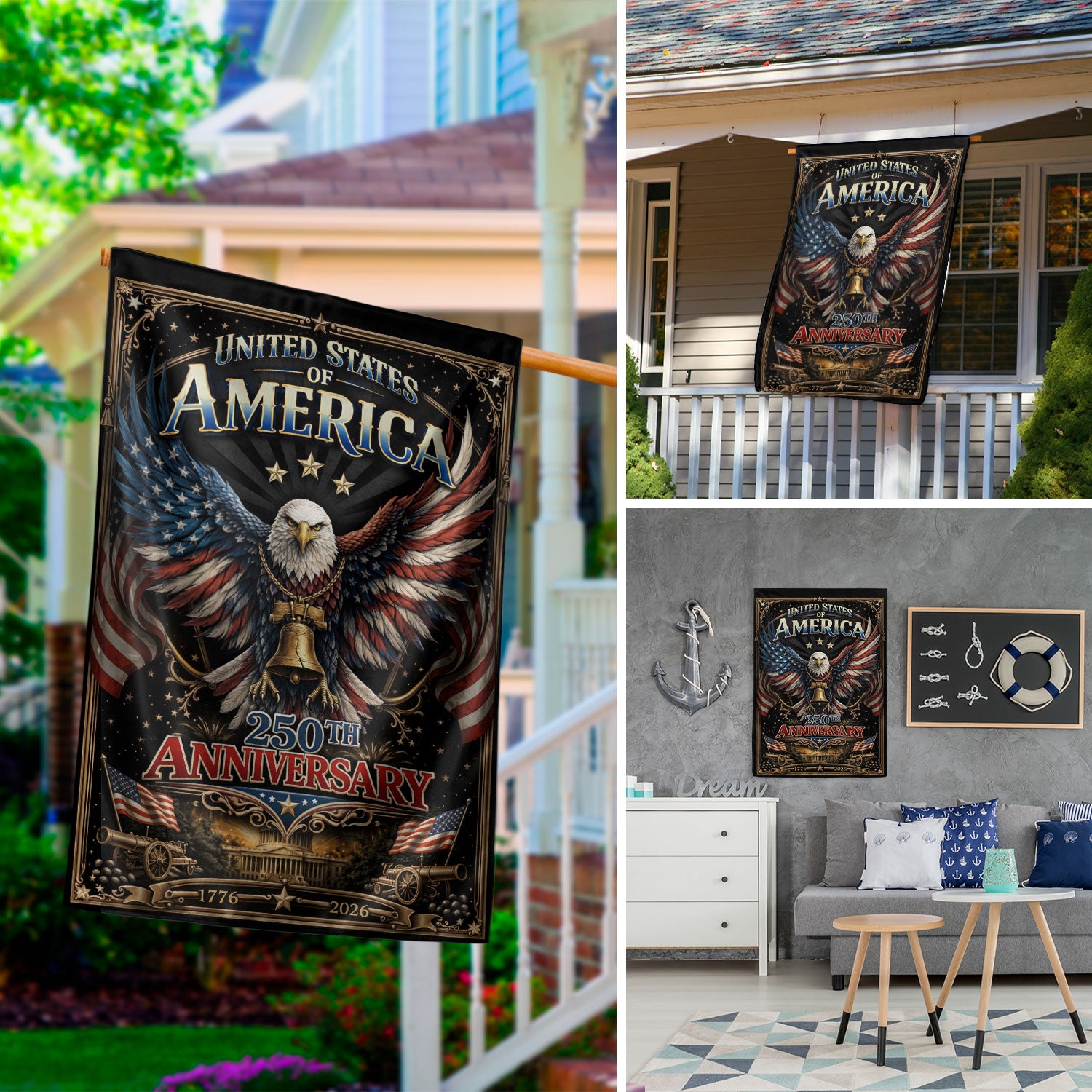 USA 250th Anniversary Commemorative Garden Flag - Patriotic Eagle Garden Decor for Home