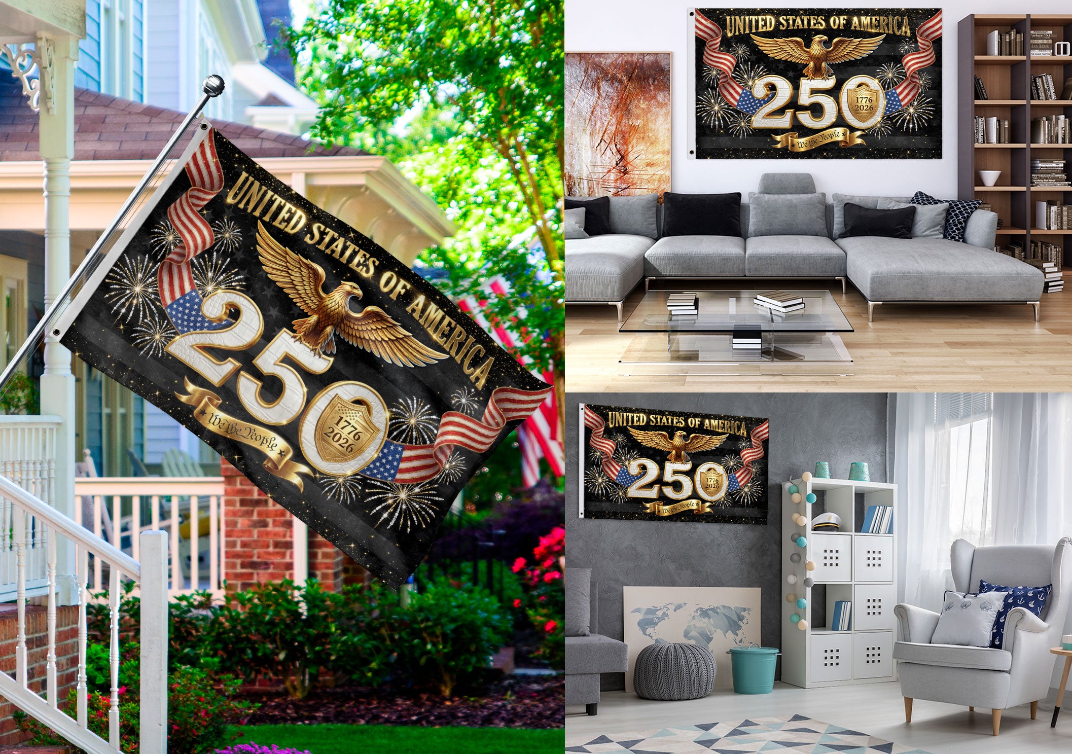 USA 250th Anniversary House Flag 1776–2026 Eagle Patriotic Outdoor Banner Decor