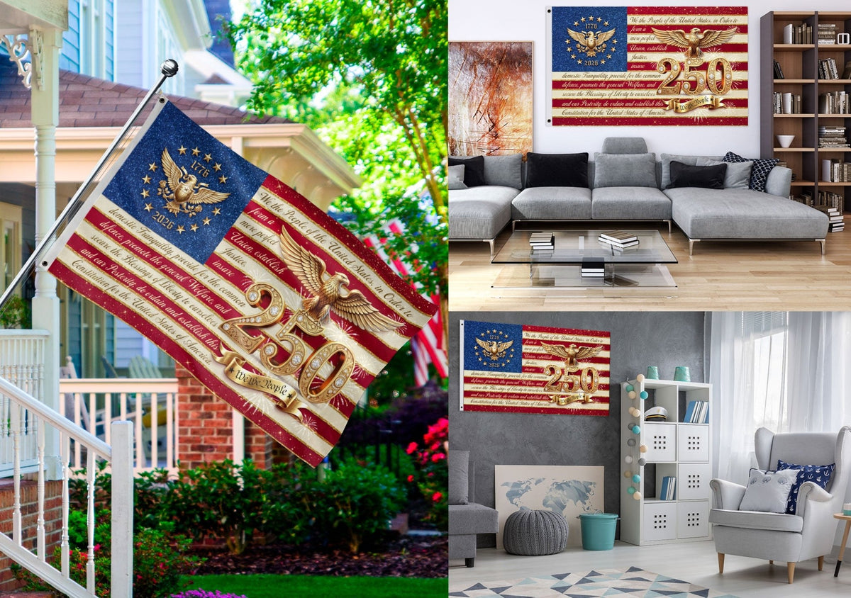 Constitution Preamble Gold Eagle Patriotic American Banner Flag US 1776 2026 Party 3x5ft - Rust Field Wear