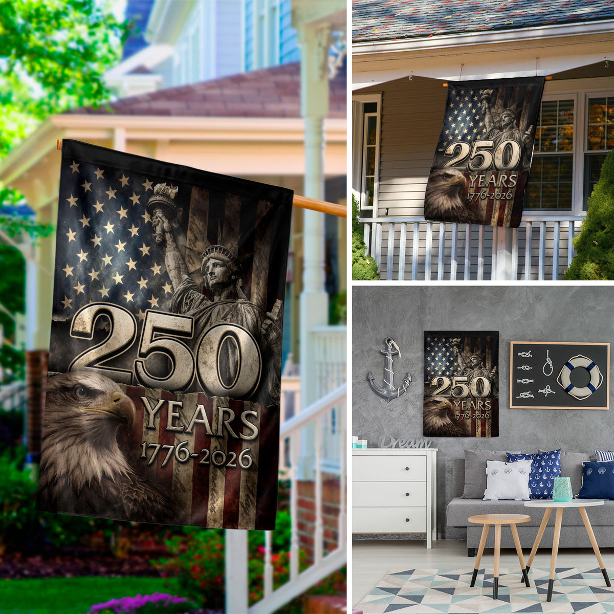 250 Years Anniversary Garden Flag 1776-2026 Patriotic Statue of Liberty Eagle Yard Decor - Rust Field Wear