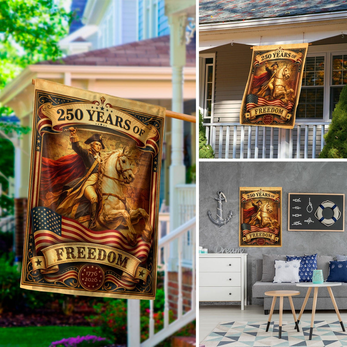 1776-2026 Anniversary Garden Flag 250 Years of Freedom George Washington Outdoor Decor - Rust Field Wear