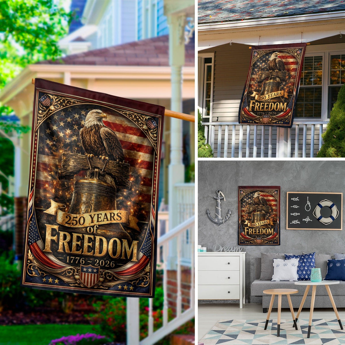 1776-2026 Anniversary Garden Flag 250 Years of Freedom Liberty Bell Eagle Yard - Rust Field Wear