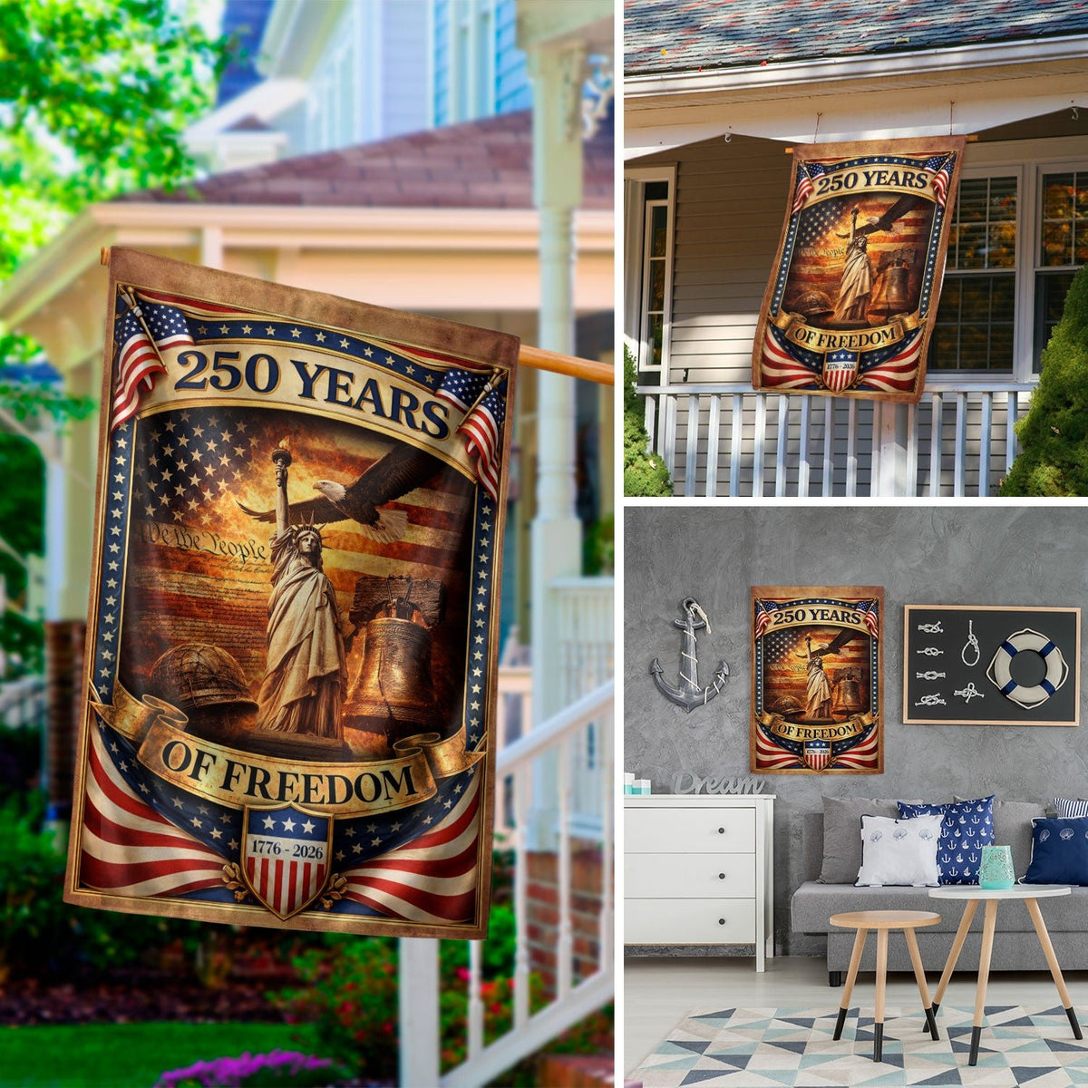 1776-2026 Anniversary Garden Flag 250 Years of Freedom Patriotic Yard Decor - Rust Field Wear