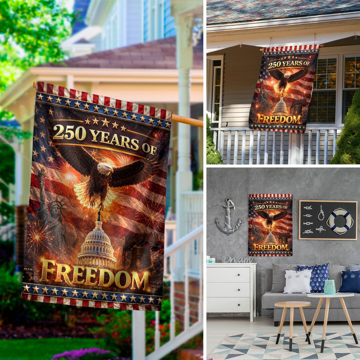 1776-2026 Anniversary Garden Flag 250 Years of Freedom Fireworks Eagle Yard Decor - Rust Field Wear