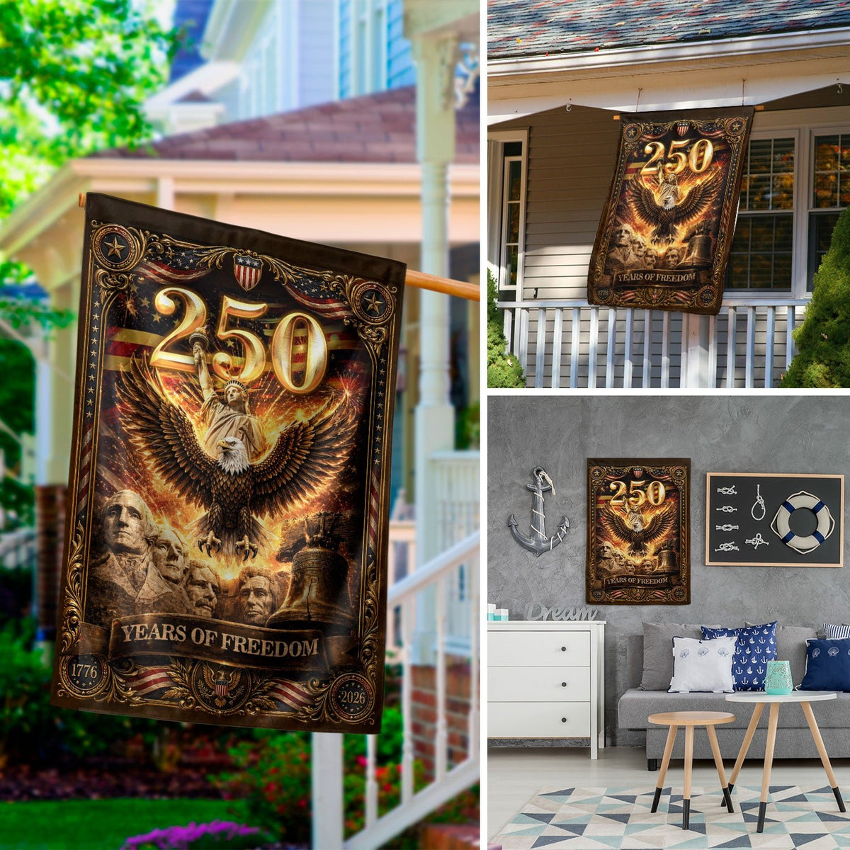 250 Years of Freedom Garden Flag 1776-2026 Patriotic Statue of Liberty Eagle - Rust Field Wear