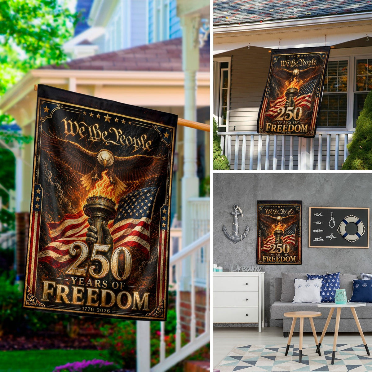 USA 250th Anniversary Garden Flag - Majestic Eagle & Liberty Torch Outdoor Yard Banner - Rust Field Wear