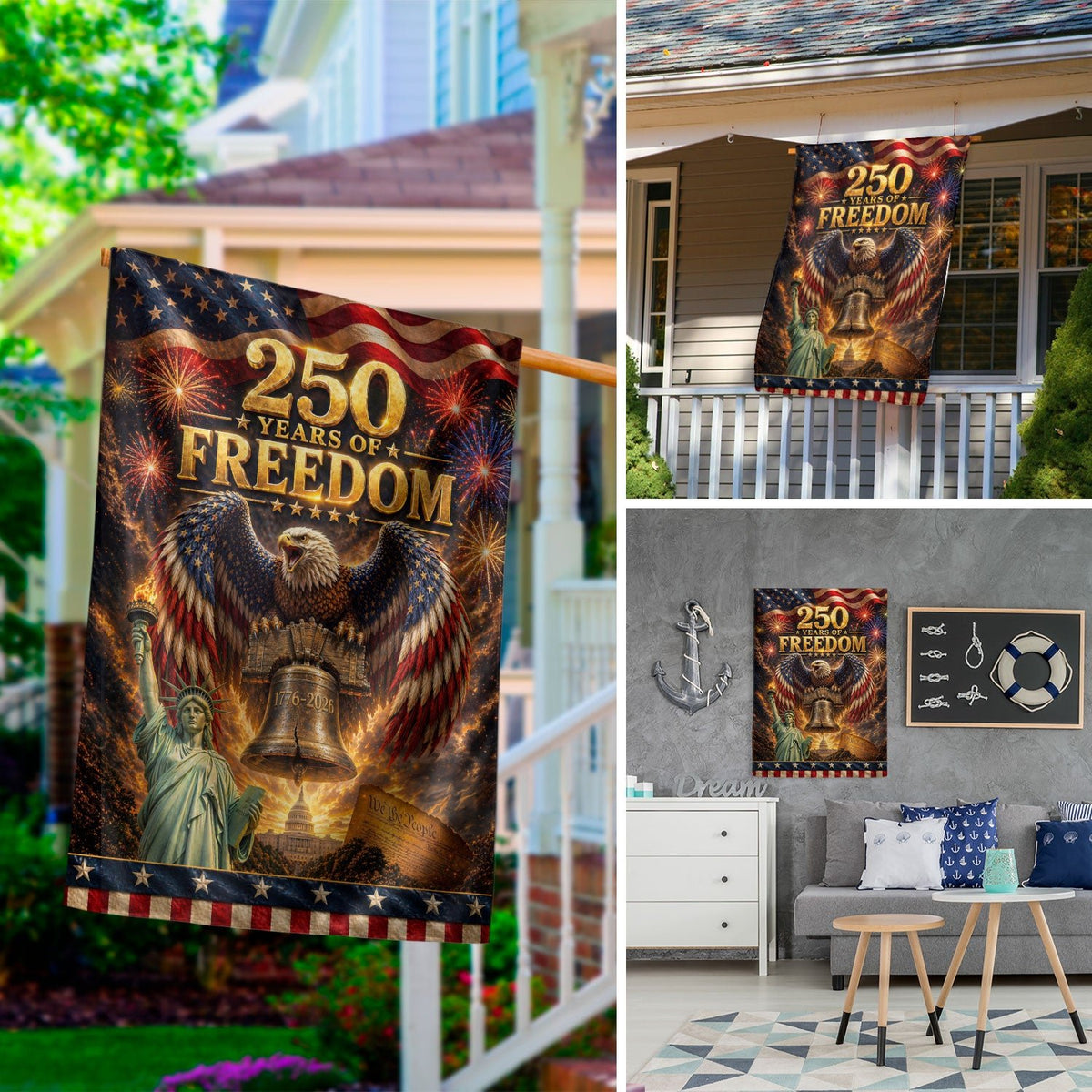 United States 250th Anniversary House Flag - Cinematic Liberty & Capitol Patriotic Banner - Rust Field Wear