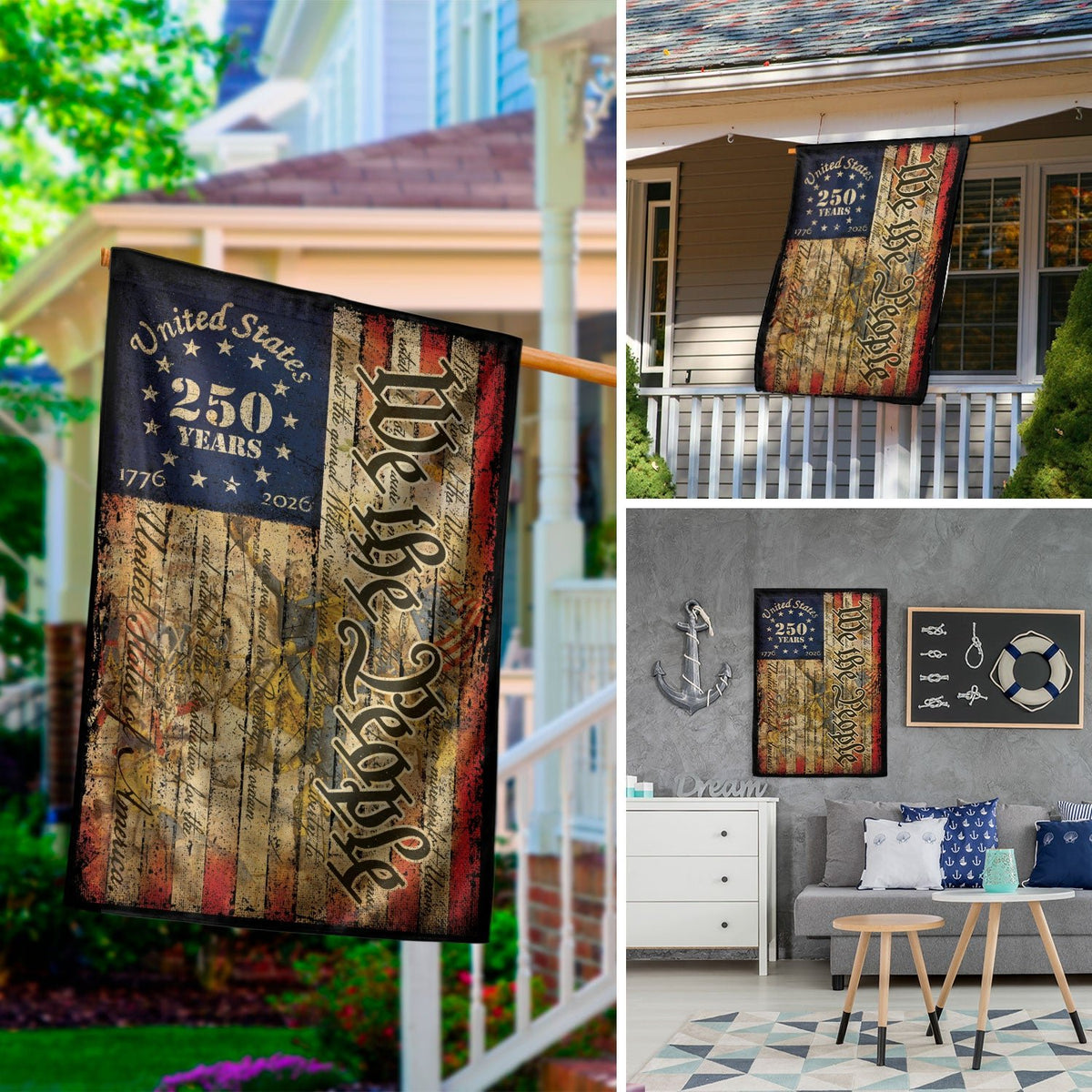 USA 250 Years Garden Flag - We The People Patriotic Historical Outdoor Decor 1776-2026 - Rust Field Wear