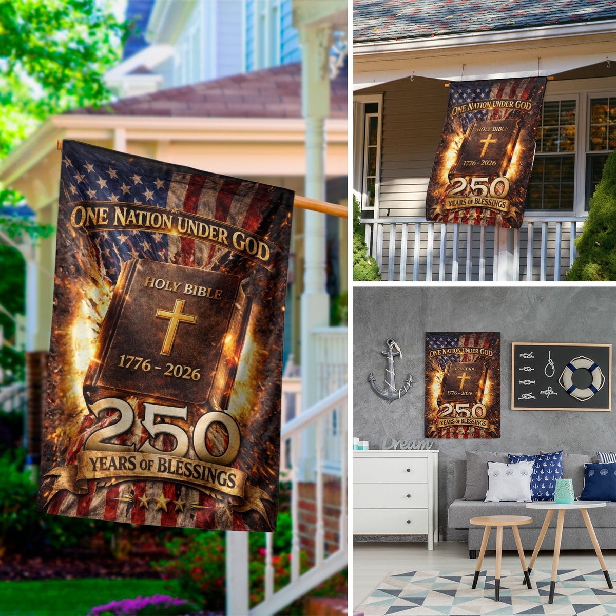 1776-2026 Anniversary Garden Flag 250 Years One Nation Under God Holy Bible Yard Decor - Rust Field Wear
