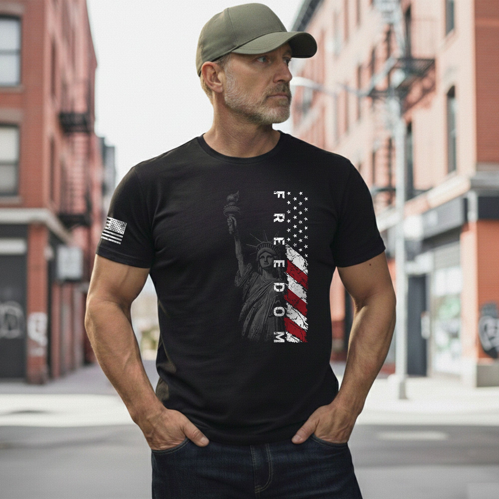 Freedom Shirts for Men, Freedom Statue of Liberty American Flag Patriotic USA - Patriotic T Shirts - Rust Field Wear