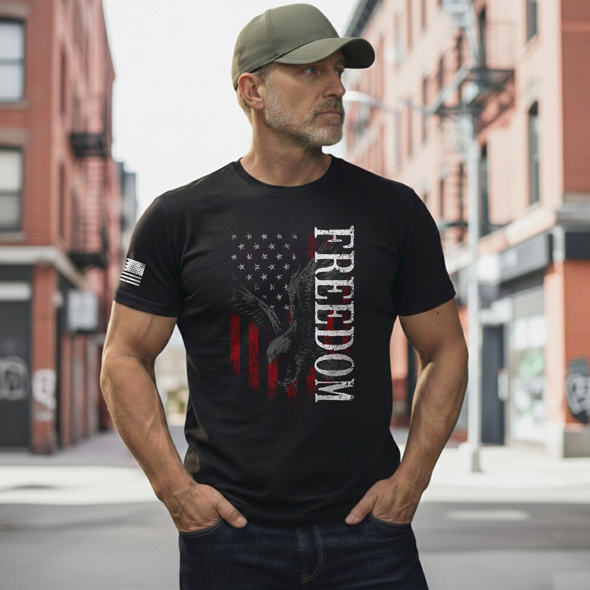 Freedom T Shirt, Freedom Eagle American Flag Patriotic USA Vintage Style - Freedom Shirts for Men - Rust Field Wear