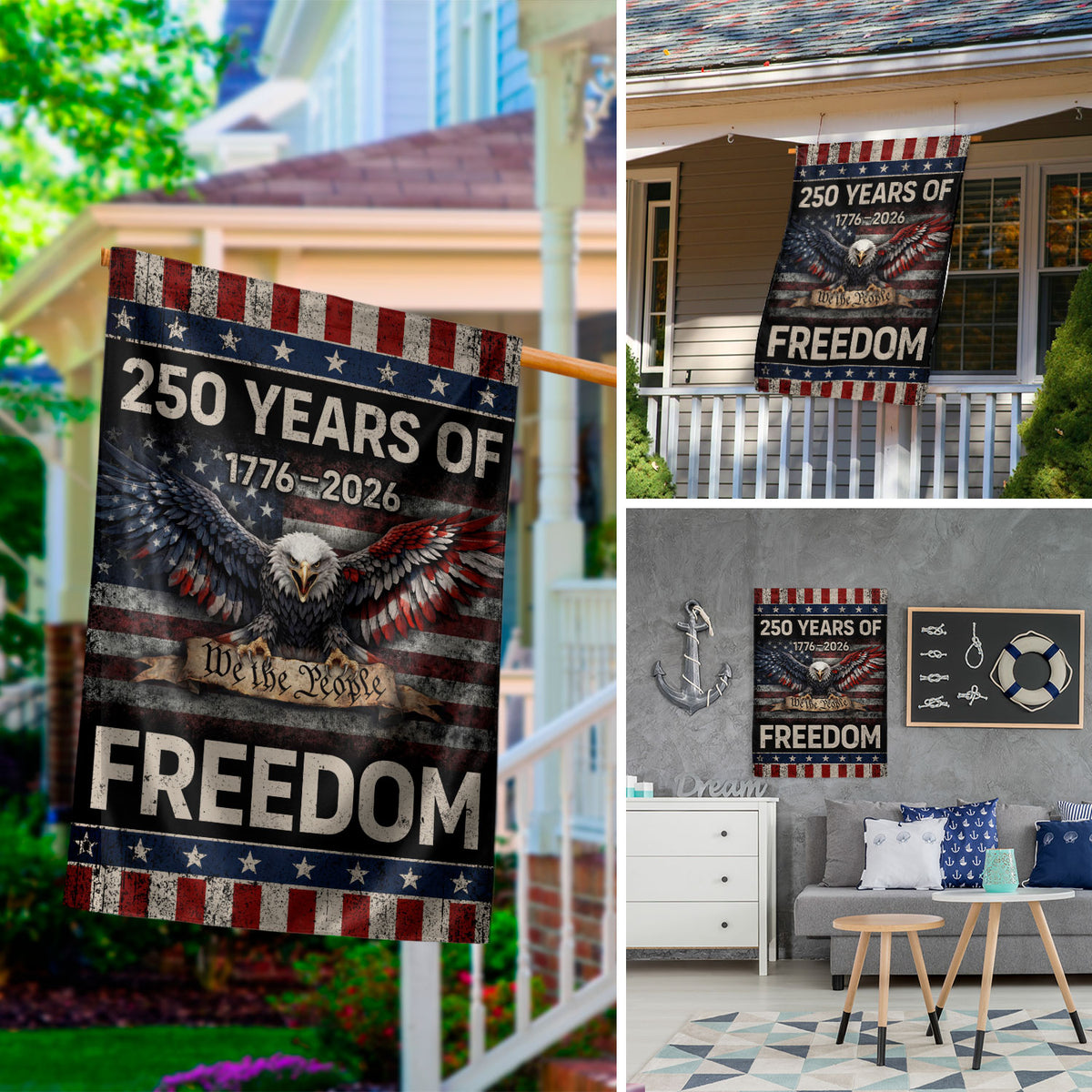 250 Years of Freedom Garden Flag We The People Eagle 1776-2026 Patriotic 250th Anniversary USA Flag - Rust Field Wear