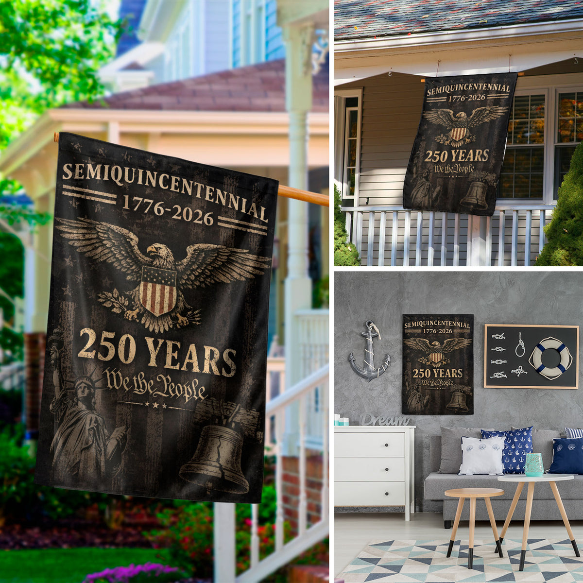 250th Anniversary United States Garden Flag - Liberty Bell & Eagle Patriotic Banner Decor - Rust Field Wear