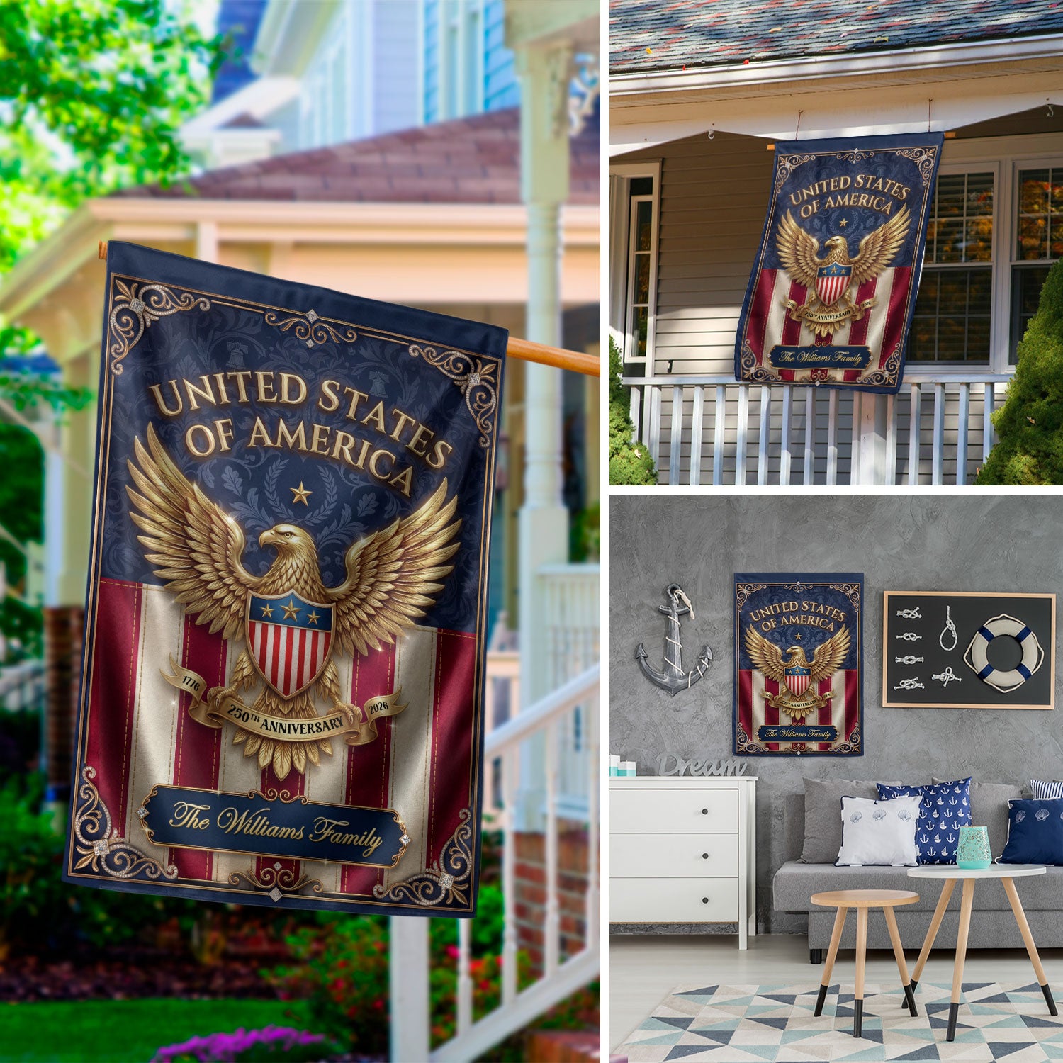 Custom Family Name United States of America 250th Anniversary Eagle Garden Flag Banner