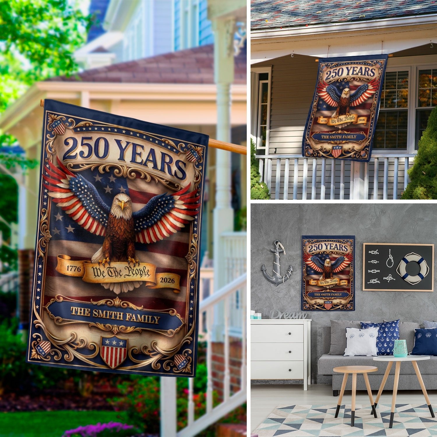 Custom Family Name 250 Years We The People Patriot Eagle Garden Flag Banner - Rust Field Wear