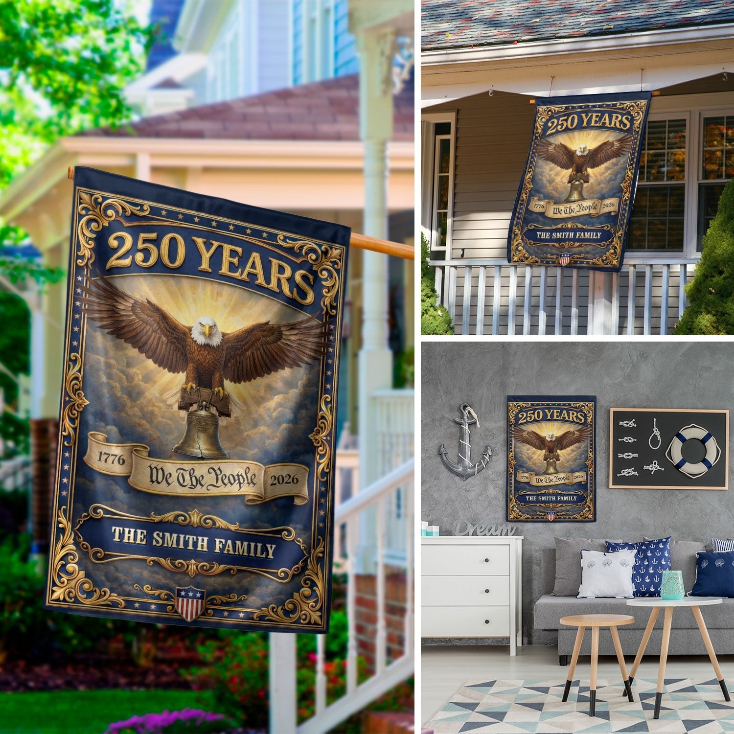 250 Years 1776-2026 Custom Family Name We The People Liberty Bell Patriot Eagle Garden Flag - Rust Field Wear