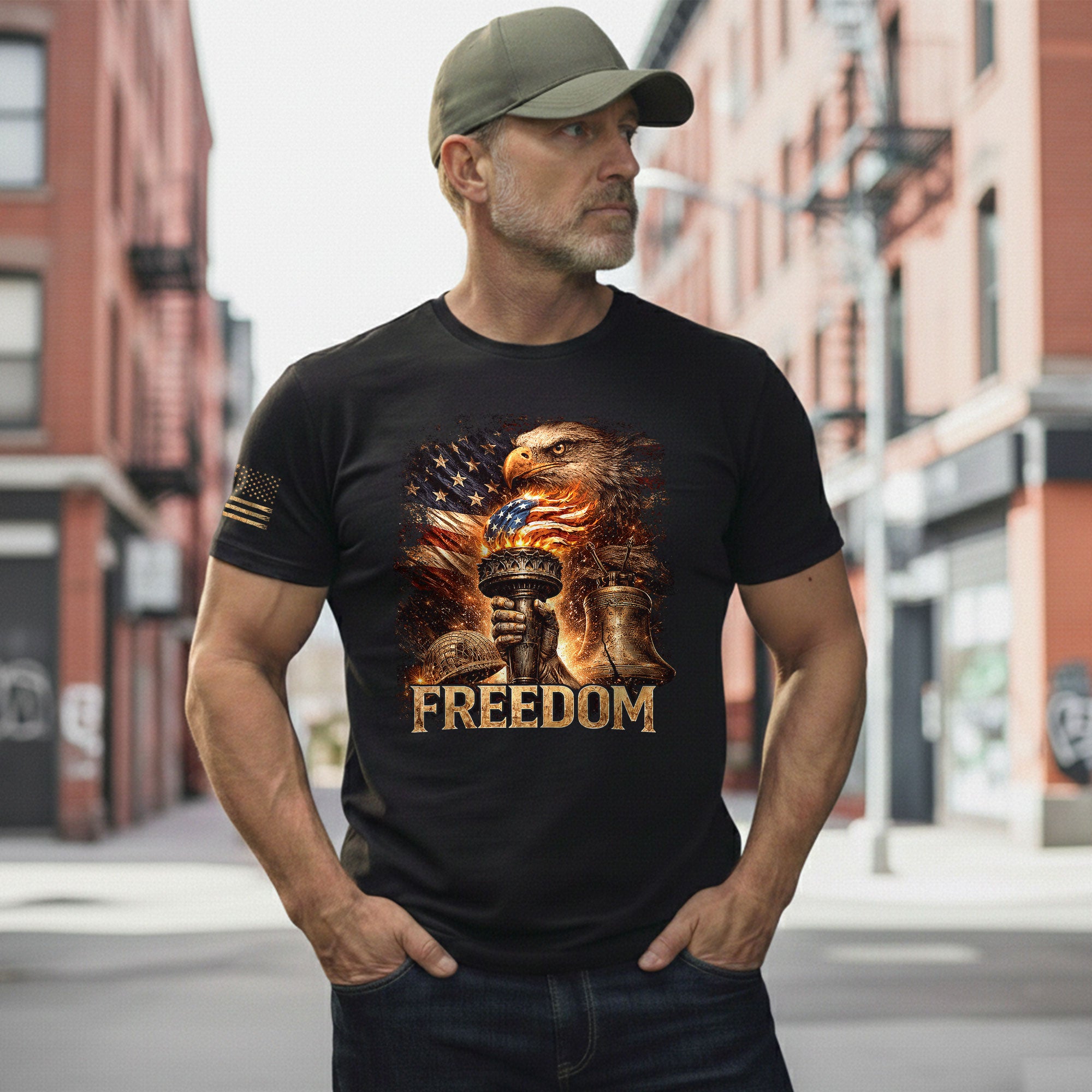 Freedom T Shirt, Freedom Eagle Liberty Torch American Flag Patriotic Vintage - Freedom Shirts for Men - Rust Field Wear