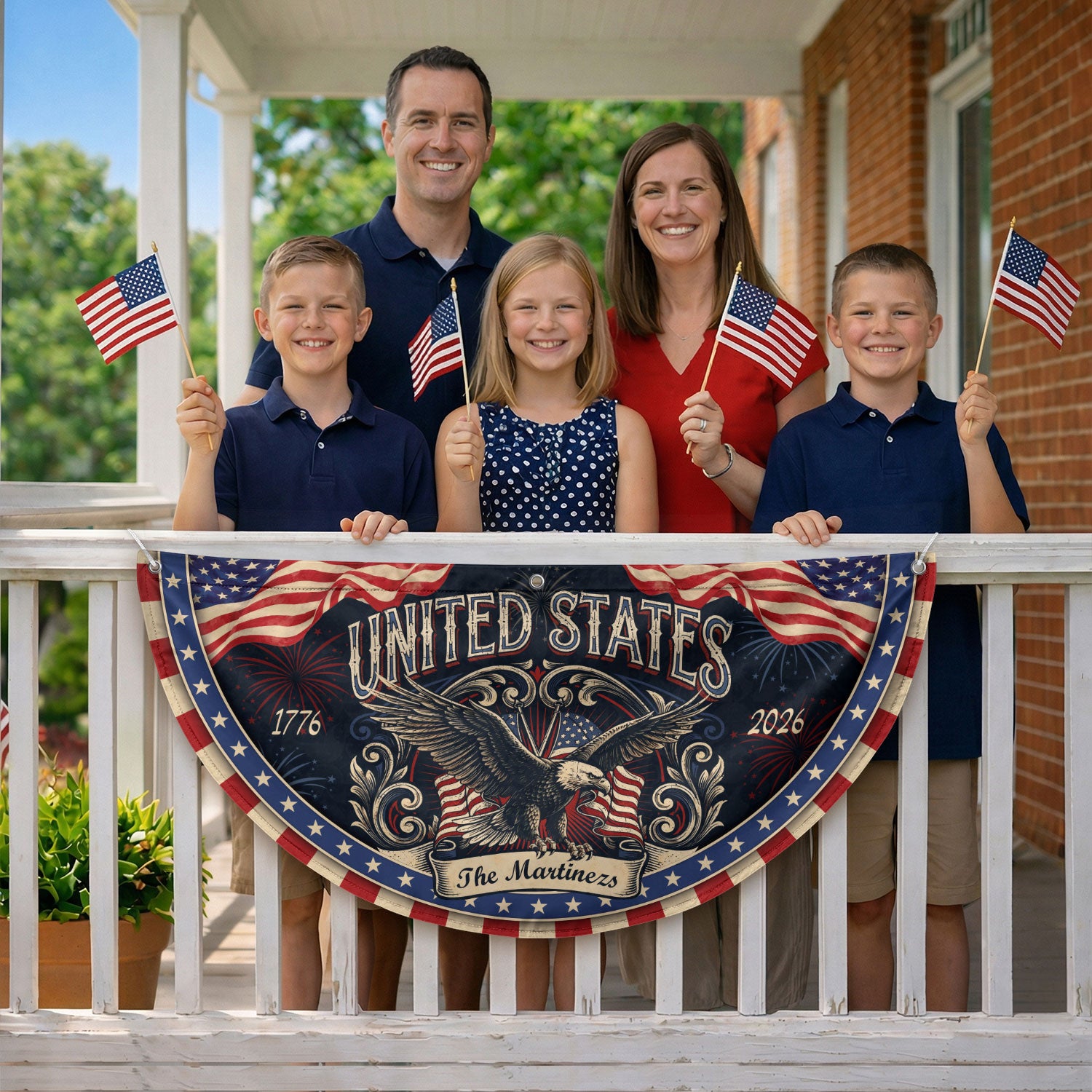 Custom Family Name United States 1776-2026 Patriot Eagle Bunting Fence Flag Banner