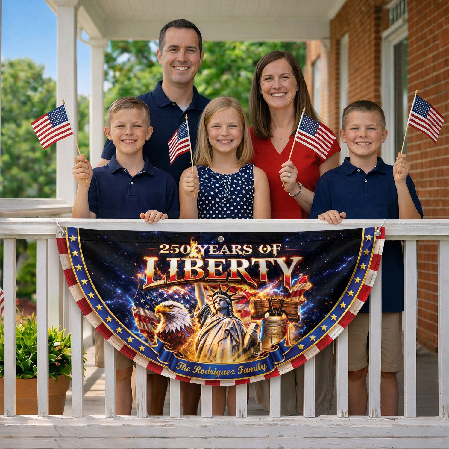 United States 250 Years Custom Family Name Fence Flag - 1776-2026 Patriot Liberty Decor