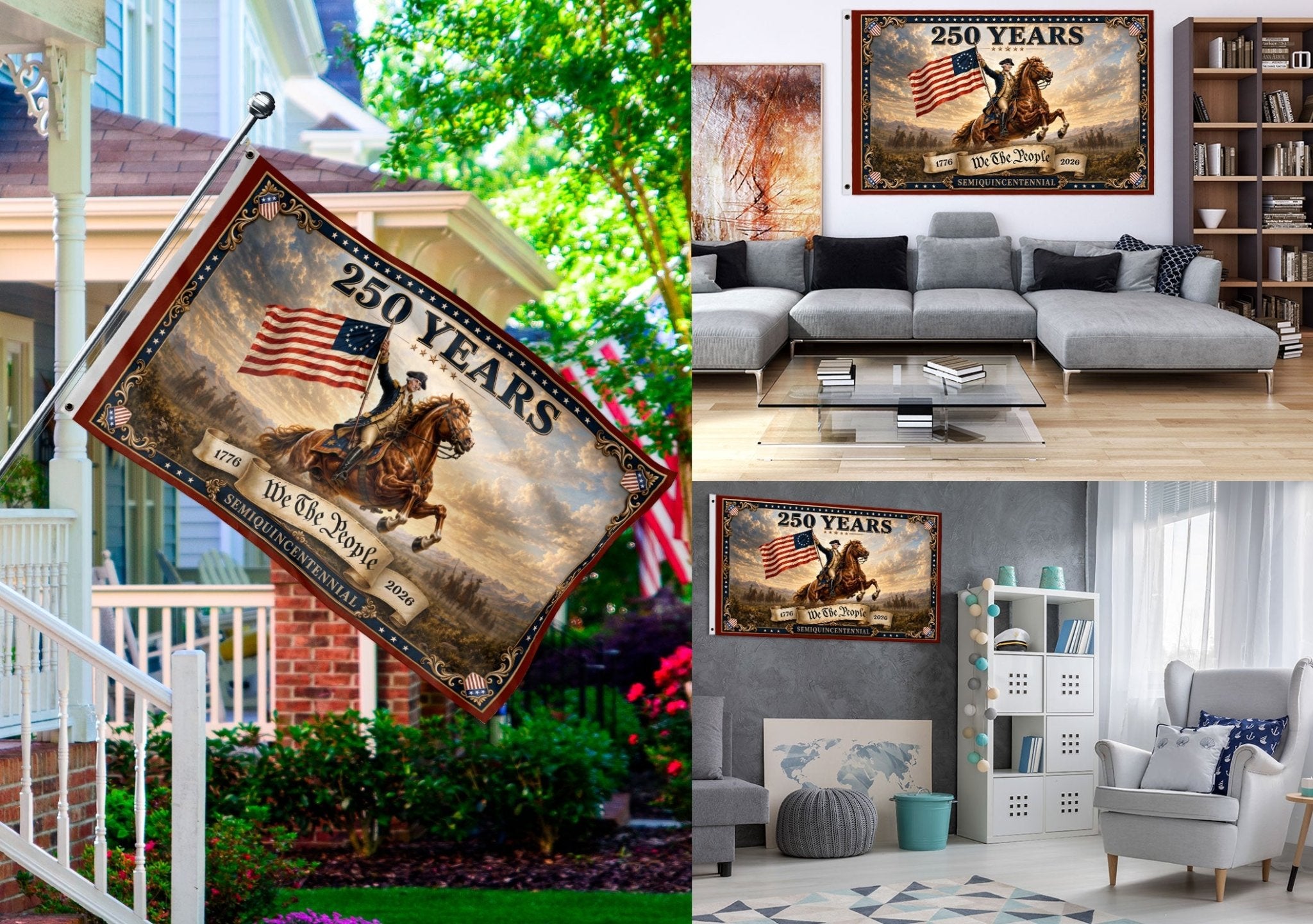 1776-2026 Anniversary Flag George Washington We The People 250 Years Patriotic Banner - Rust Field Wear