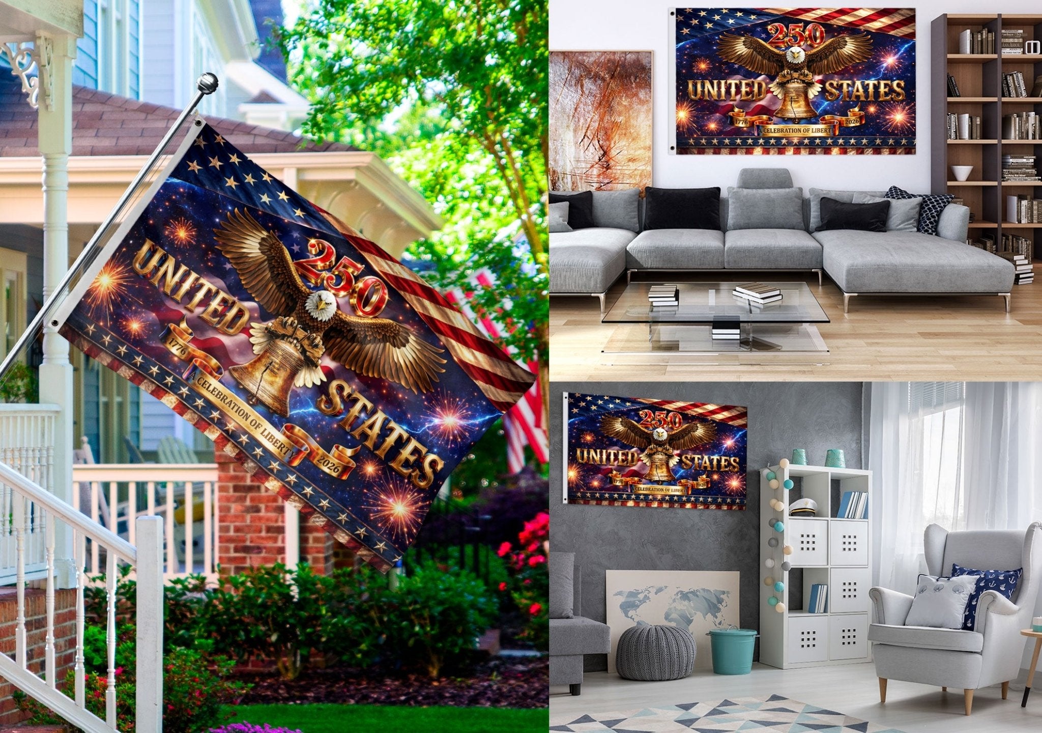 United States 250th Anniversary Flag 1776-2026 Celebration of Liberty Eagle Banner - Rust Field Wear