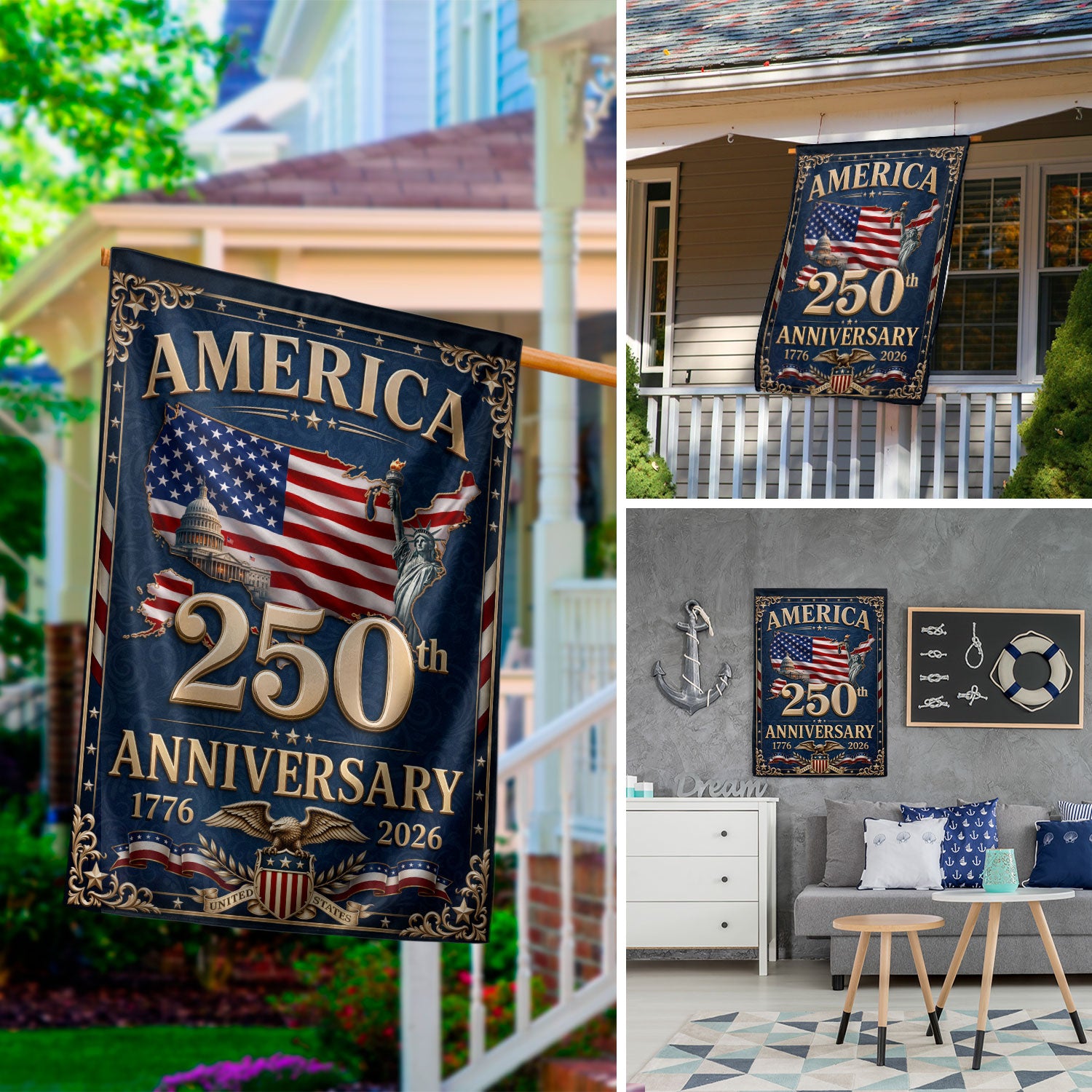 USA 250th Anniversary Garden Flag - 1776-2026 Patriotic Map & Eagle Yard Decor
