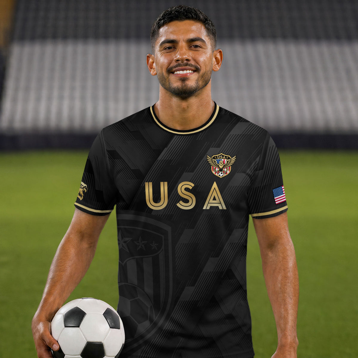 Black USA Soccer Jersey Eagle Patriotic United States Football Shirt Men Women Gift - Rust Field Wear