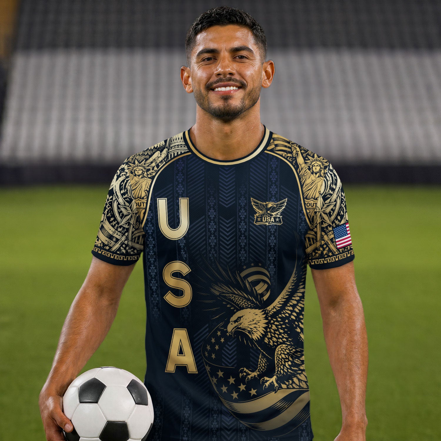 Navy USA Soccer Jersey Patriotic Eagle Statue of Liberty Football Shirt Men Women