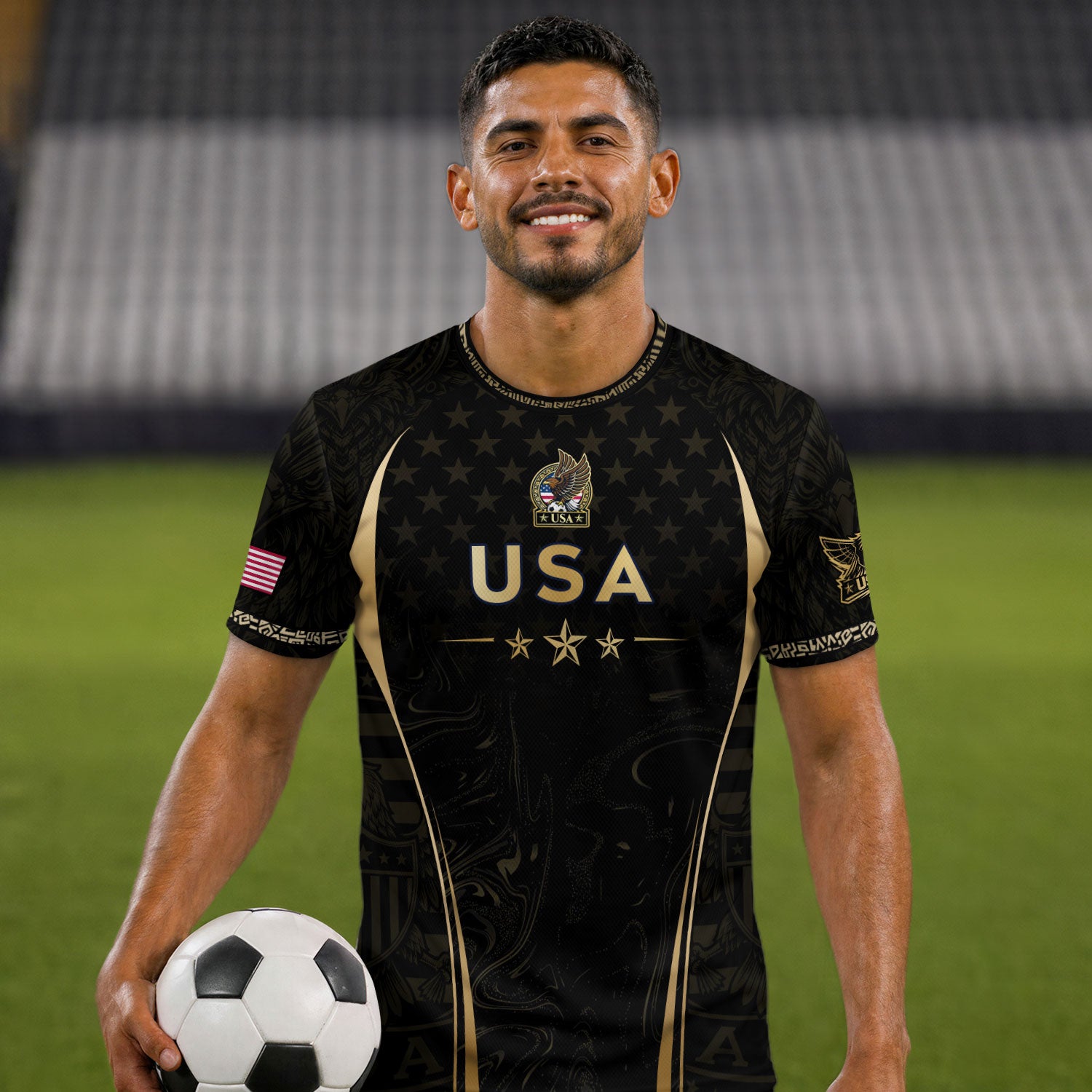 USA Soccer Jersey Patriotic Eagle Black Gold Marble Football Shirt Men Women Sportswear