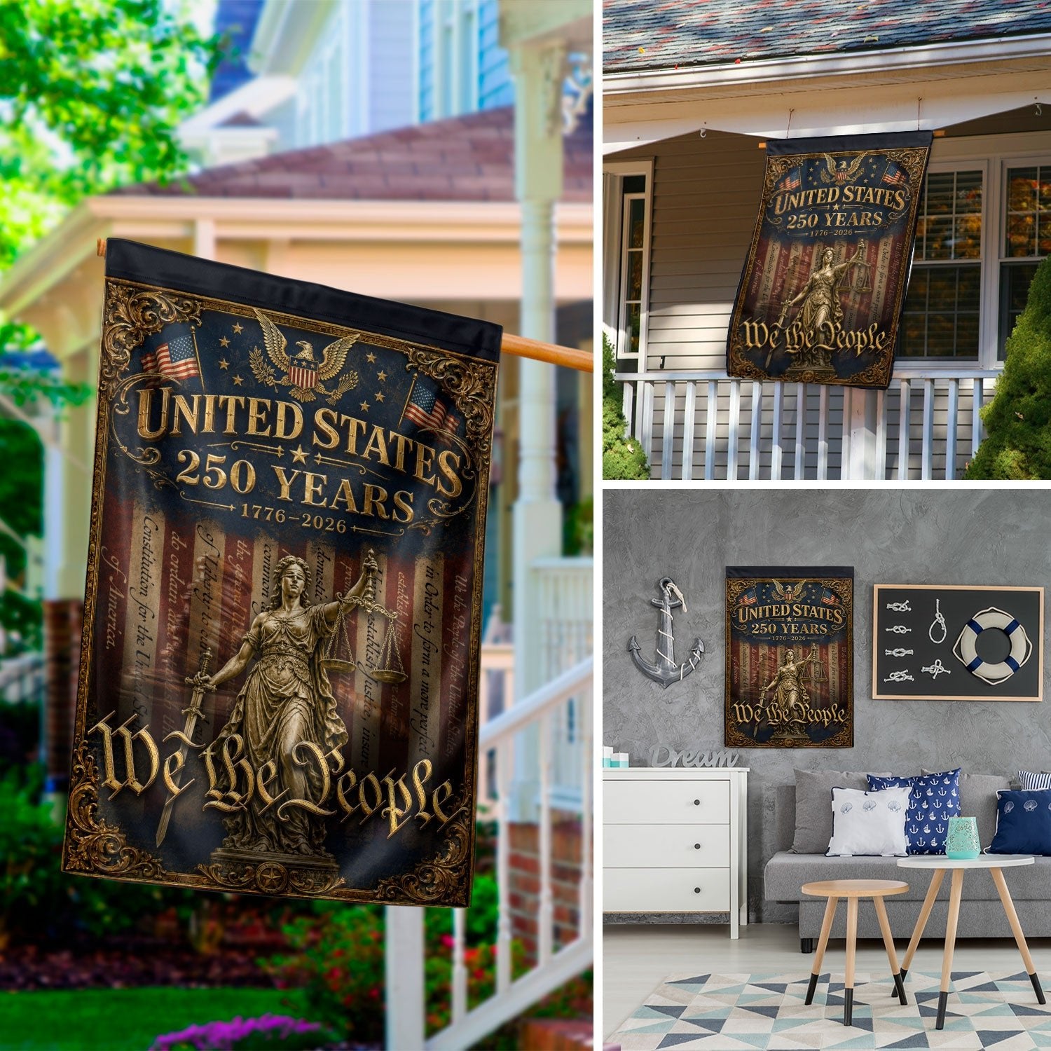United States 250 Years House Flag We The People Patriotic Eagle Outdoor Decor - Rust Field Wear