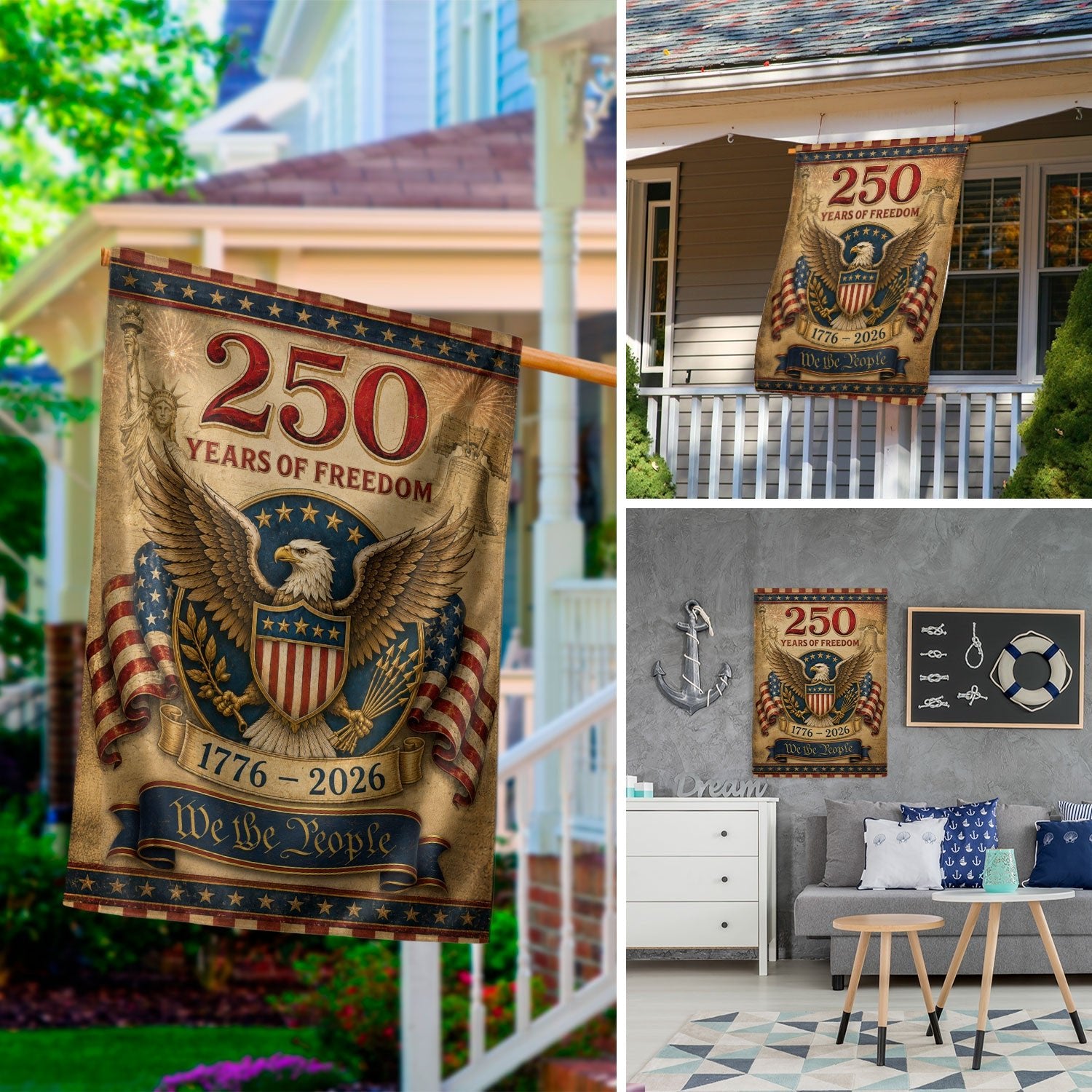 250 Years of Freedom Garden Flag Patriotic Eagle USA Outdoor Yard Decor - Rust Field Wear