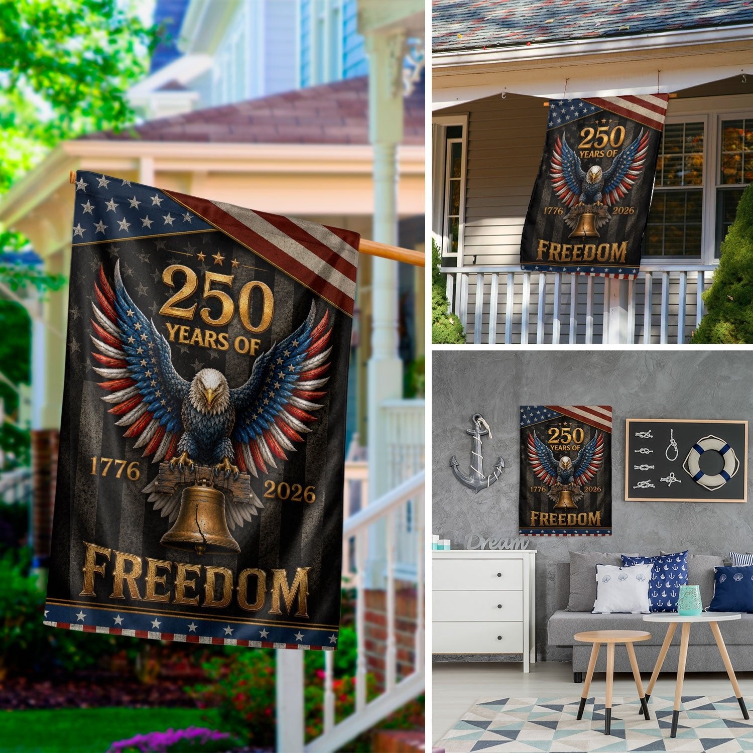 250 Years of Freedom Garden Flag Bald Eagle Patriotic Outdoor Yard Decor - Rust Field Wear
