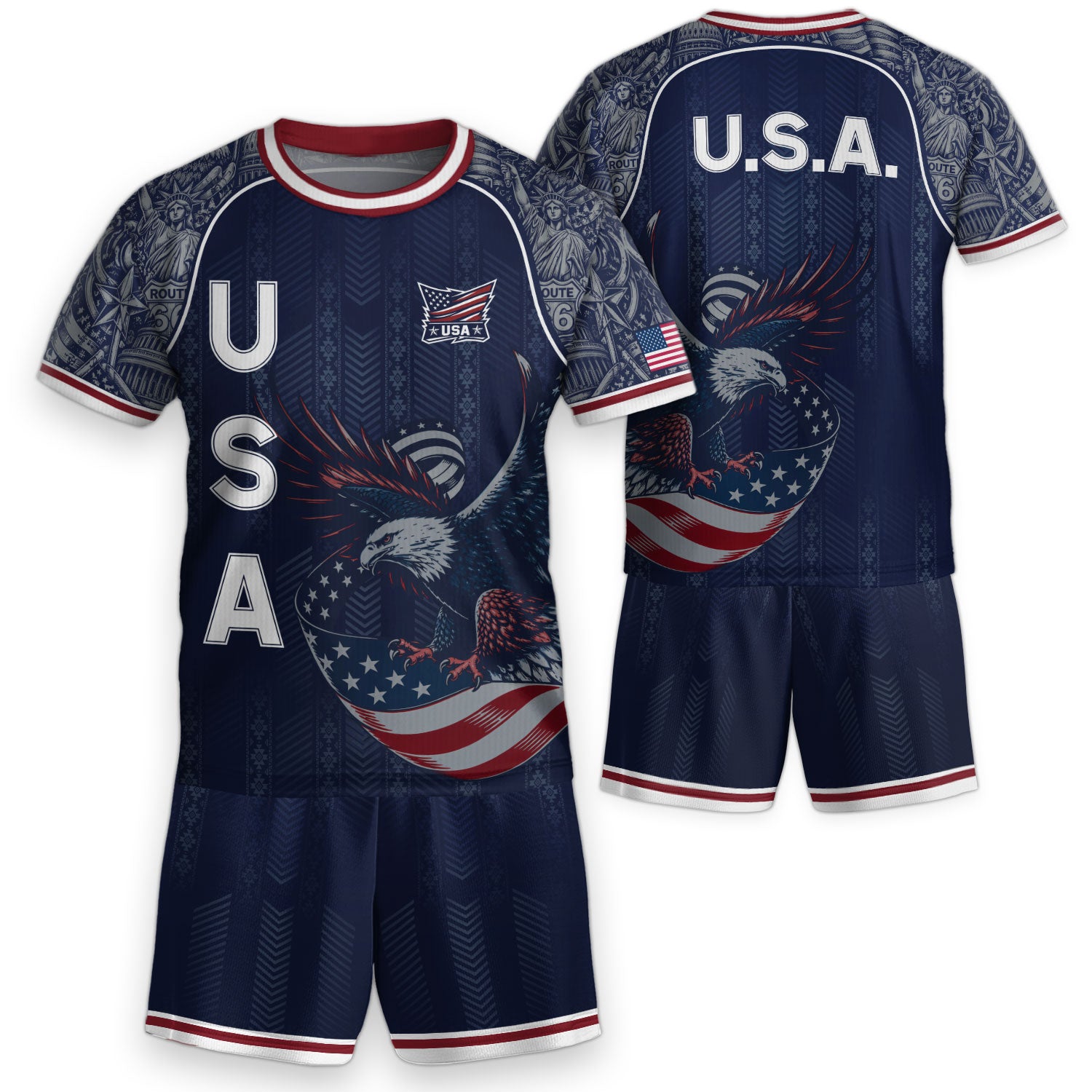 USA Soccer Jersey Kids Shorts Set Navy Athletic Football Shirt and Shorts Outfit