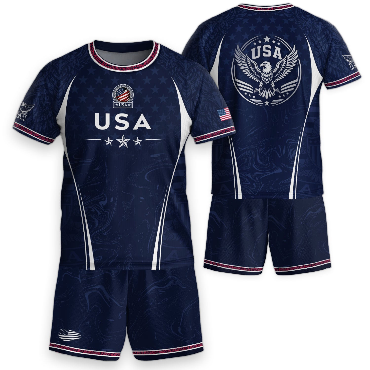 United States Kids Soccer Jersey Set Navy USA Soccer Ball Youth Football Kit