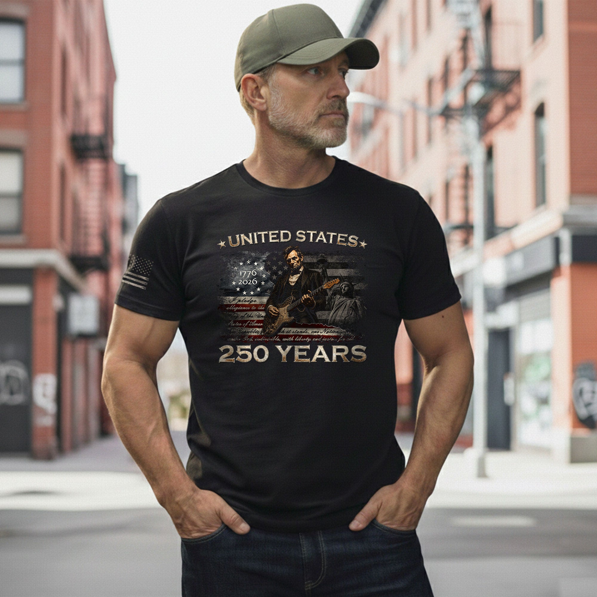 1776 2026 Shirt Vintage Abraham Lincoln Playing Guitar US Flag Patriotic 250 Years Tee - Rust Field Wear