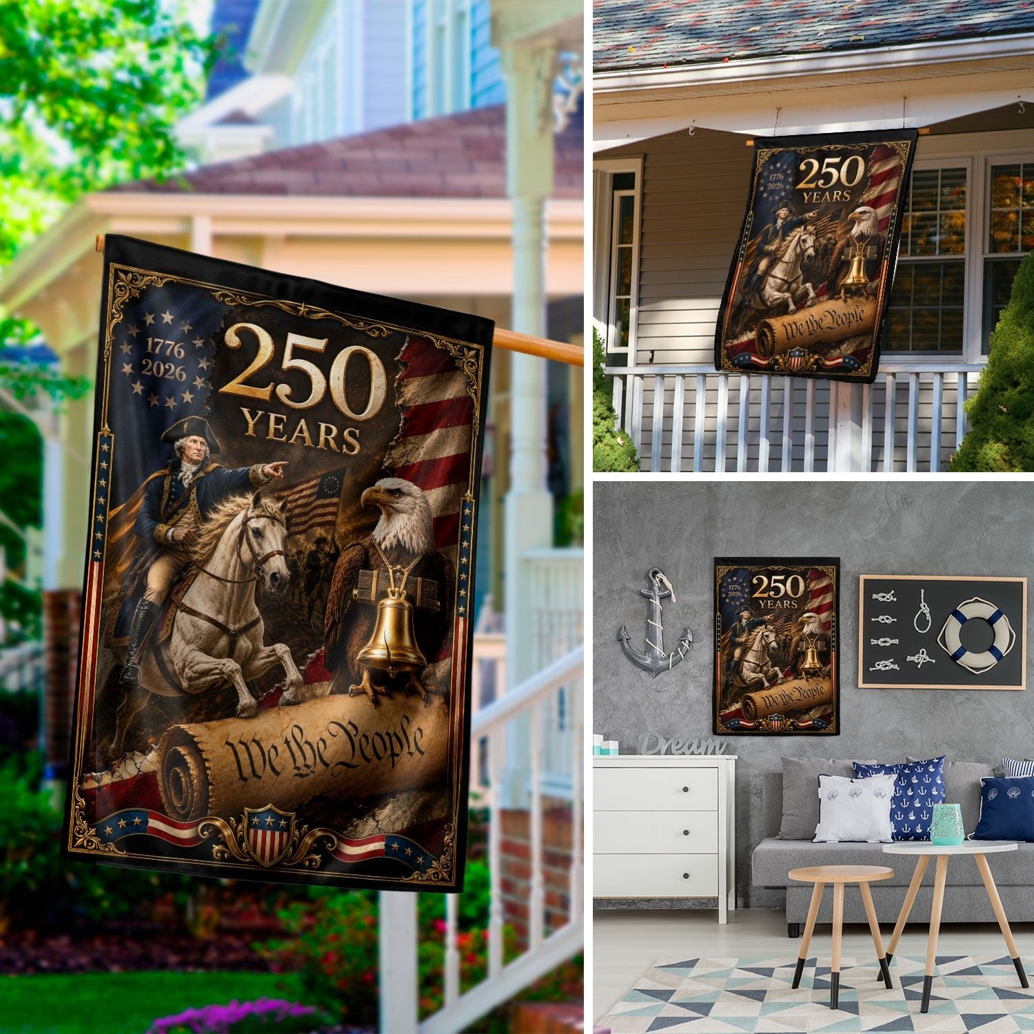 USA 250th Anniversary Garden Flag 1776-2026 George Washington Bald Eagle Patriotic Decor - Rust Field Wear