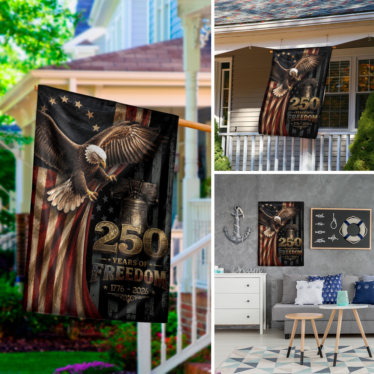 250 Years of Freedom 1776-2026 House Flag American Patriotic Eagle Garden Banner Decor