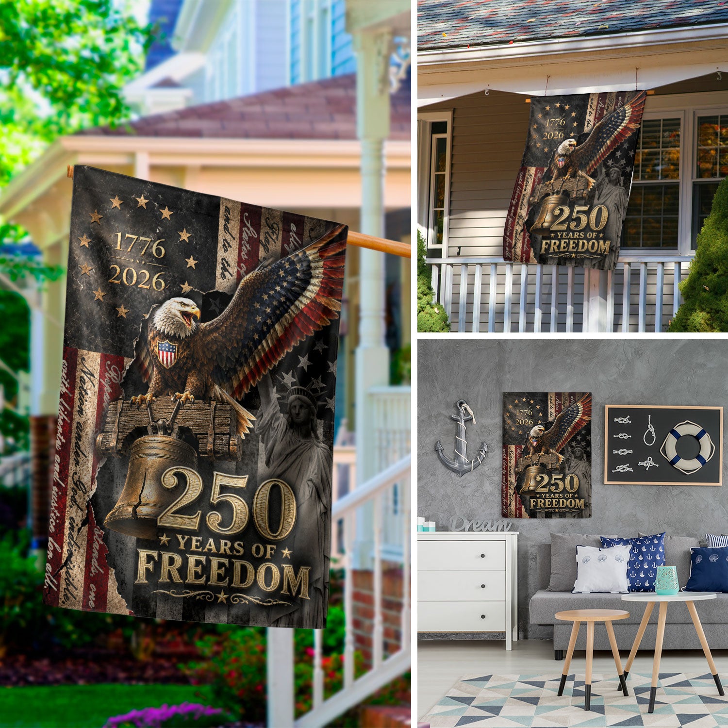 250 Years of Freedom 1776-2026 Garden Flag American Statue of Liberty Eagle Banner
