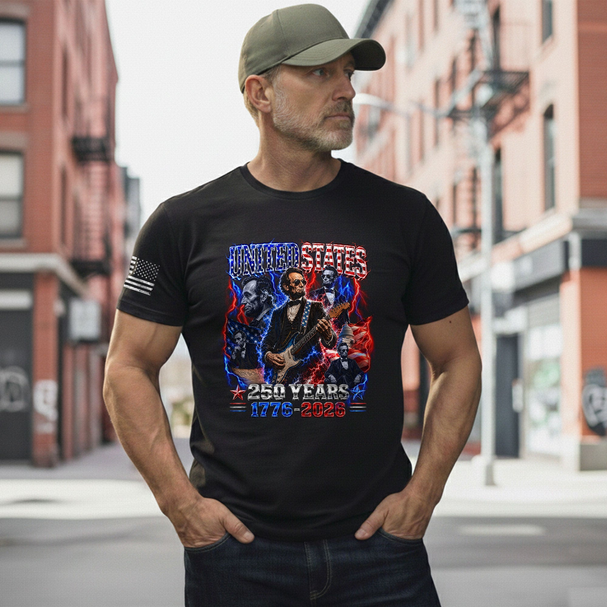 Abraham Lincoln Guitar Shirt Patriotic 1776 2026 American Pride Tee - Rust Field Wear