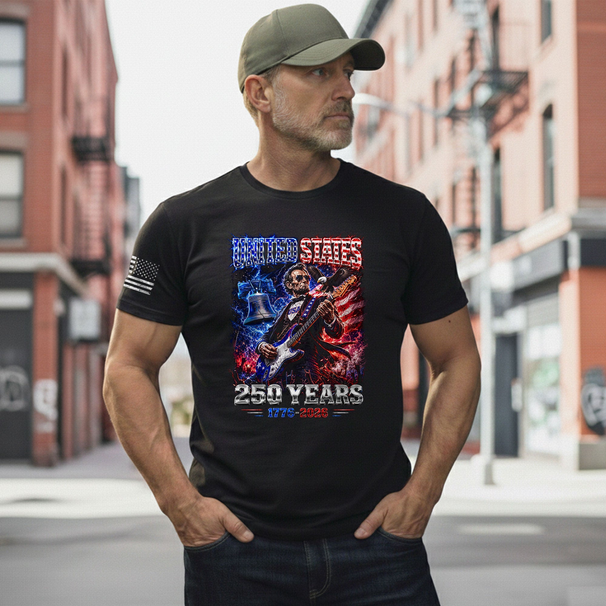 Abraham Lincoln Rock Guitar Shirt Liberty Bell Patriotic 1776 2026 Tee - Rust Field Wear