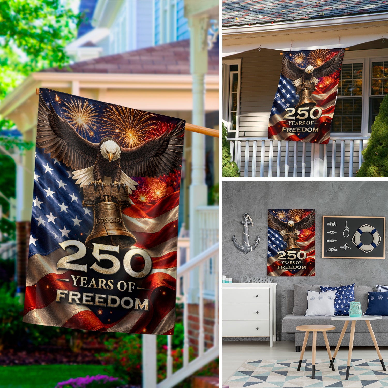 250 Years of Freedom House Flag American Eagle Patriotic Outdoor Decor USA