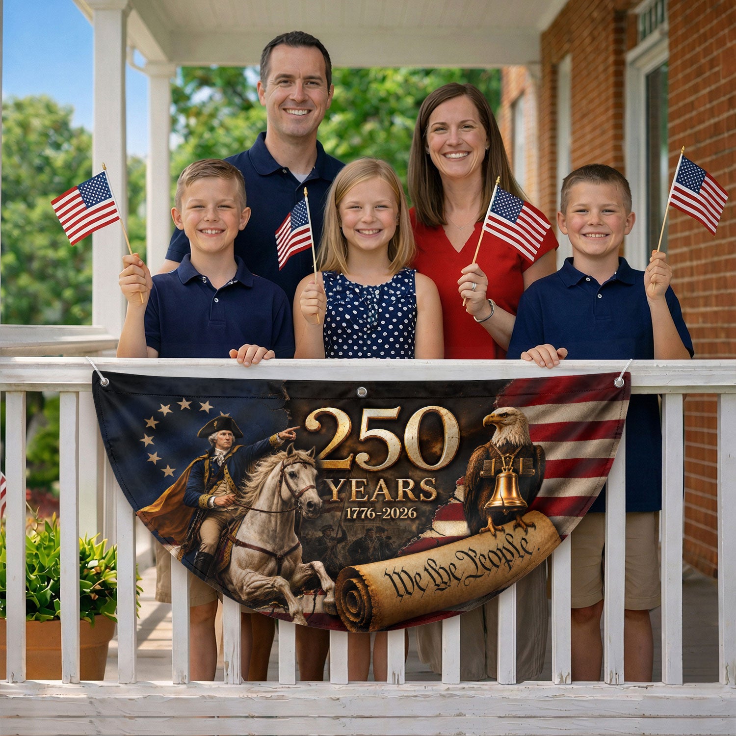 250th Anniversary US Fence Flag 1776-2026 Patriotic George Washington Outdoor Banner