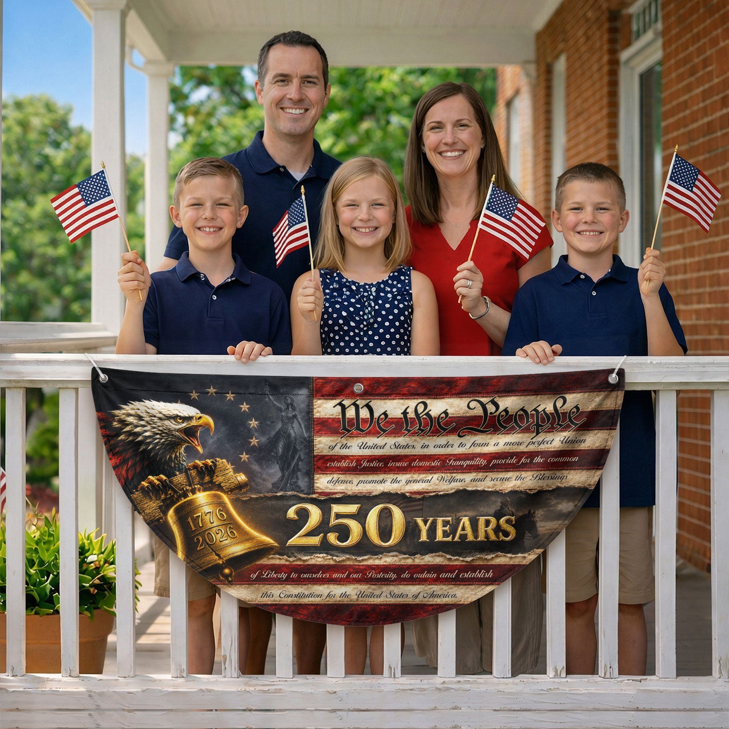 250th Anniversary US Fence Flag 1776-2026 Patriotic We The People Outdoor Banner